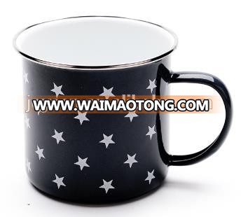 High Quality Stainless Steel Rim Enamelled Coffee Mug Customer logo printed metal cup