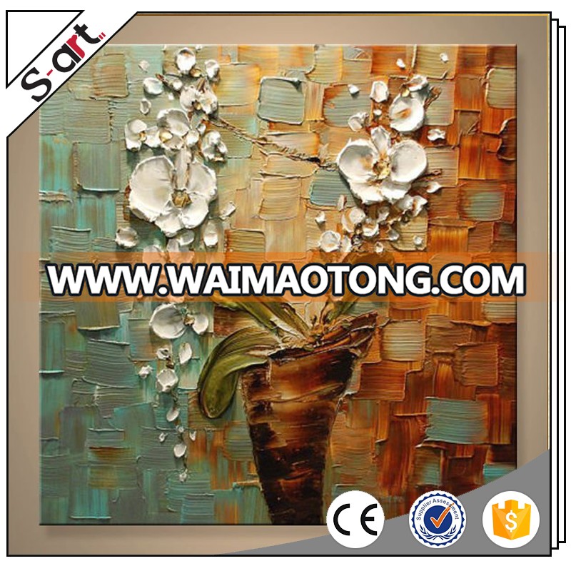 Heavy texture andpainted art floral canvas oil painting