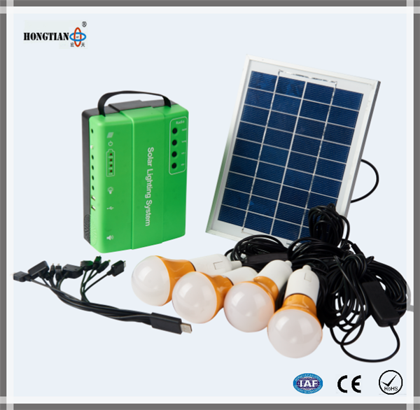 solar power station with 4 LED bulb for household light