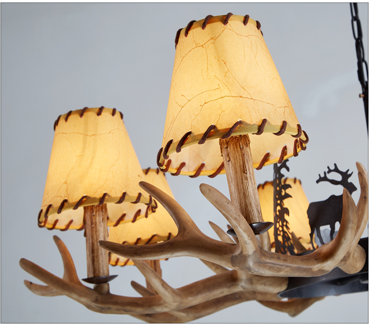 Antique 8 Lights American Village Elk Antler Chandelier