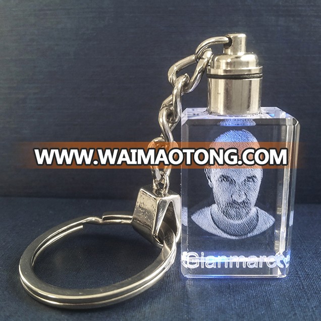 High quality promotional logo laser engraving crystal keychain gifts with led light