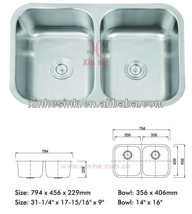 Cupc Utility Stainless Steel 50/50 Double Bowl Undermounted Sink for Kitchen