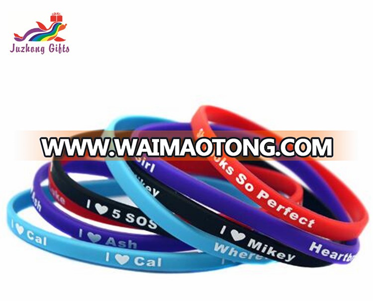 Manufacture 1/4 Inch Thin Size Custom Logo Silicone Wristbands