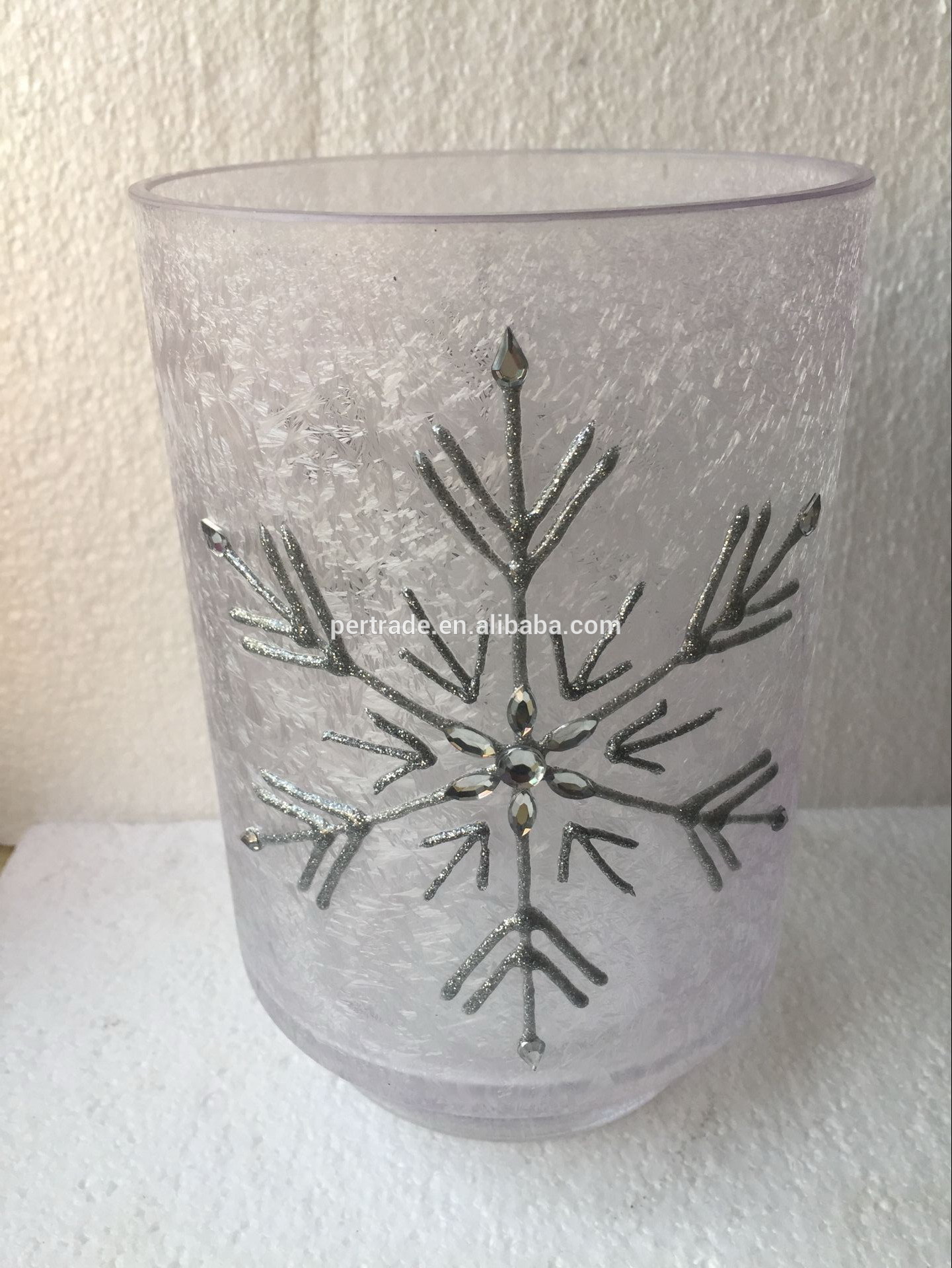 Hand Painted Christmas Snow  Flaks Glass Candle Holder