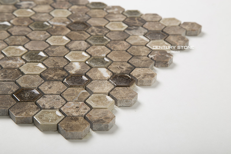 25mm Hexagonal Ice Crackle Ceramic Mix Emperador Dark Marble flooring Tiles