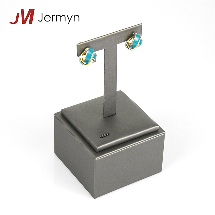 Custom Luxury Dark Grey Color Leather Earring Display Stand Holder