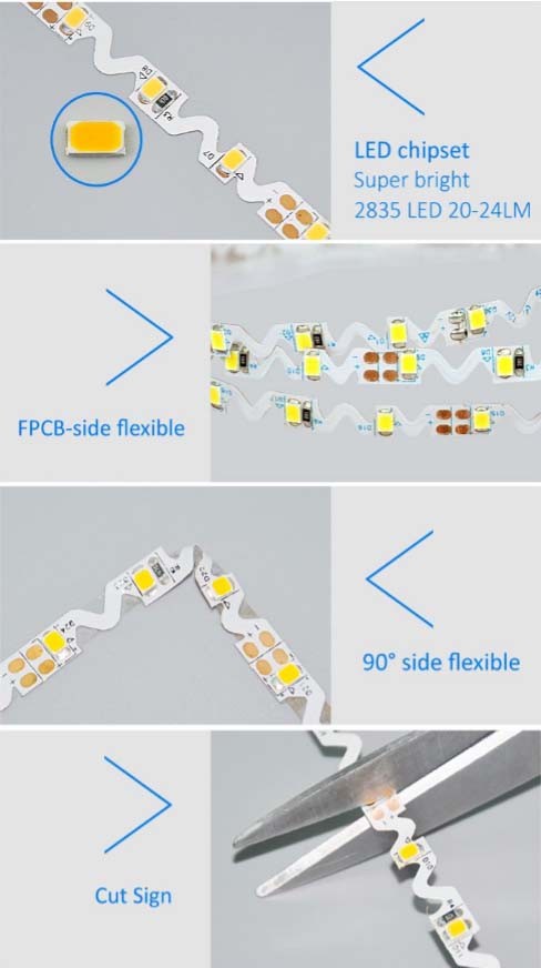 3D bendable led strip, high brightness SMD2835 flexible led strip for advertising