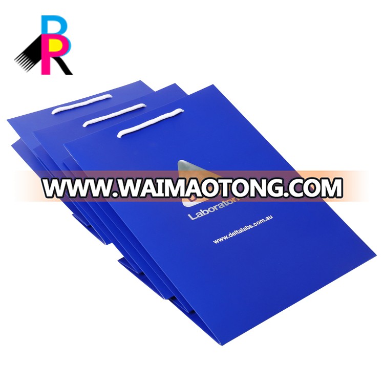 OEM Custom Design Shopping Cheap Coated Paper Blue Bag