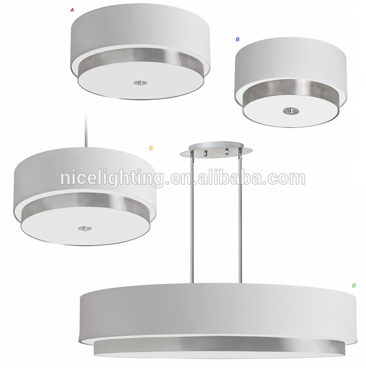 Metal flush mount round white fabric shade&frosted glass &E27/E26 bulb ceiling lamp