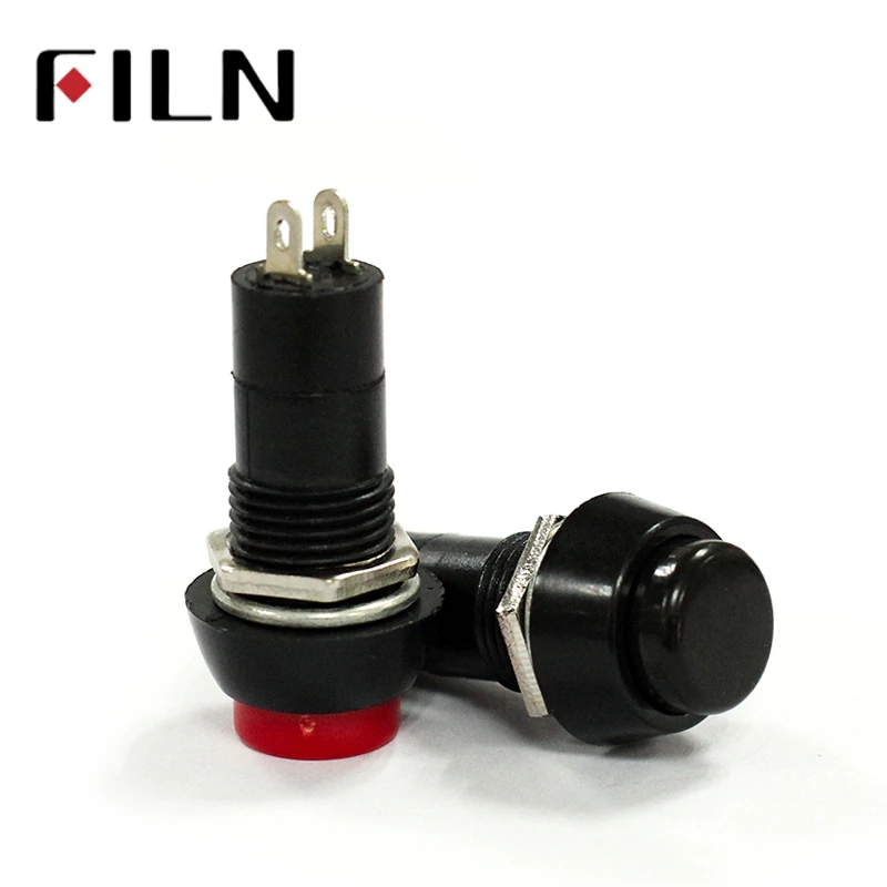 Filn PBS-11A PBS-11B red green 12mm plastic ON OFF latching  off-(on) Momentary push button switch 2pin 1A 250V