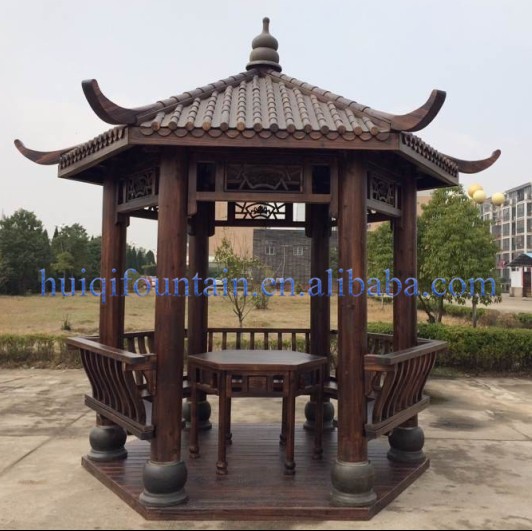 HUIQI Factory Price Antique Grace Wooden Pavilion Garden Plaza Garden Crafts Decoration Rockery Beautification