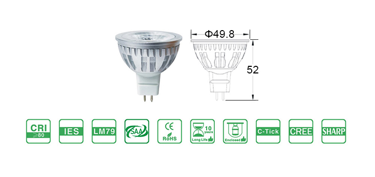 5 w cob mr 16 spot 12v dimmable mr16 gu5.3 led bulb