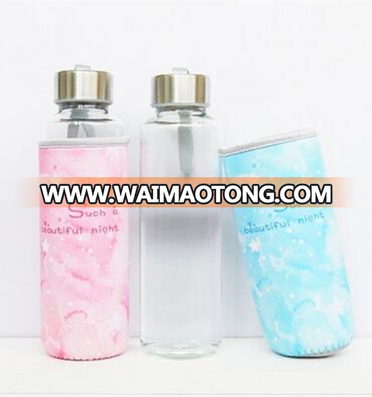 2015 new design custom promotion single wall glass water bottle