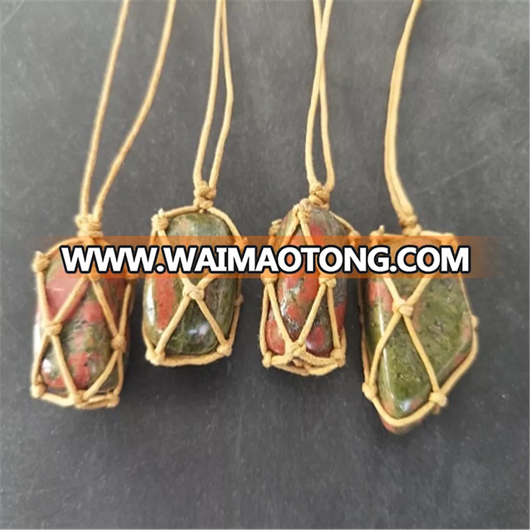 Hot sell handmade cord knot pendant unakite stone pendant