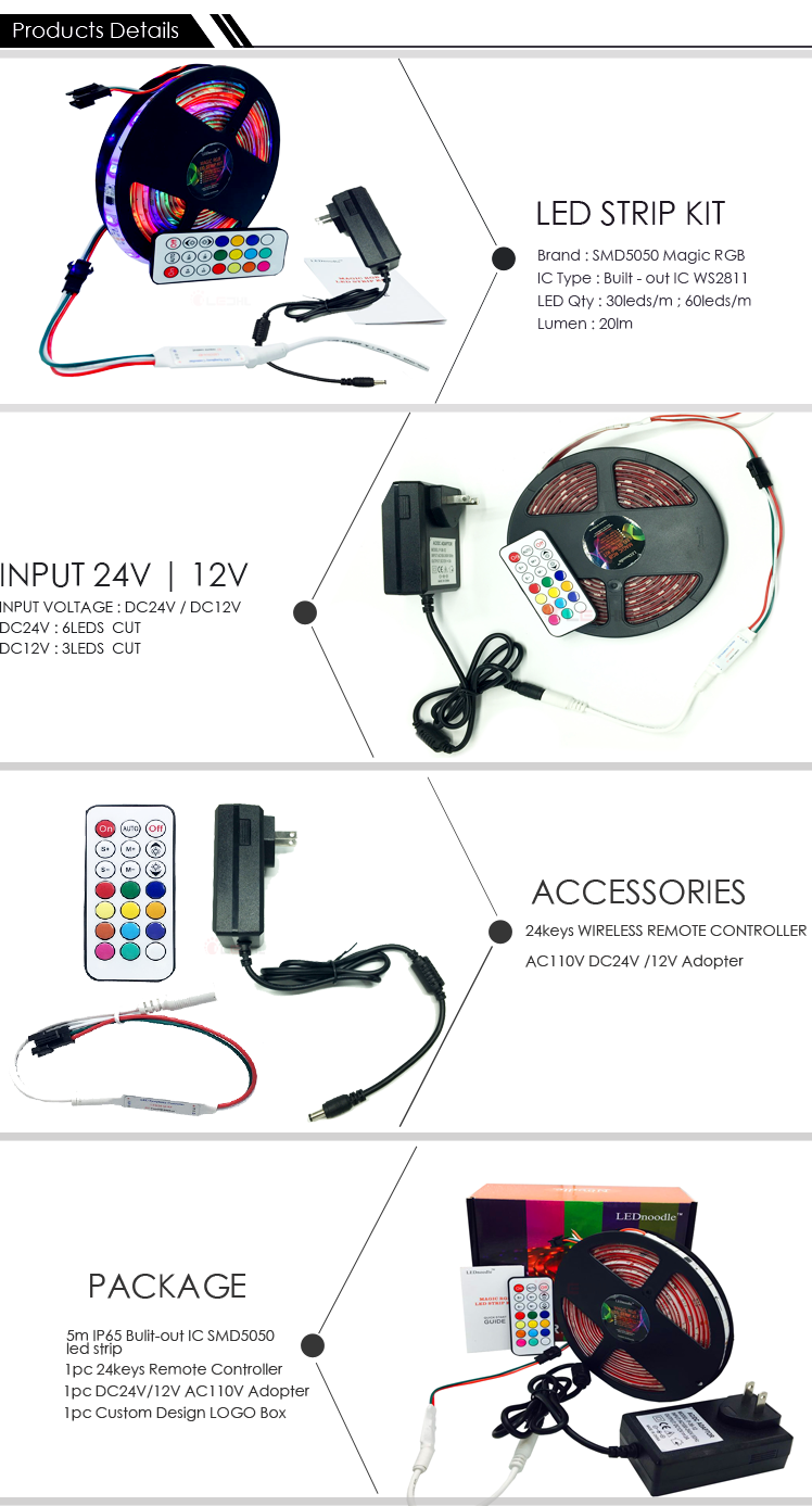 Full color Bluetooth / Remote control 5050 ws2811 pixel tape 30 led strip ws2812b with power adapter