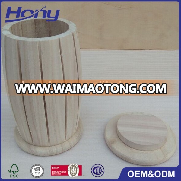 Disposable Wood Keg Barrel Cylinder Packaging Holder Box with Hinged Lid for Tea Tin