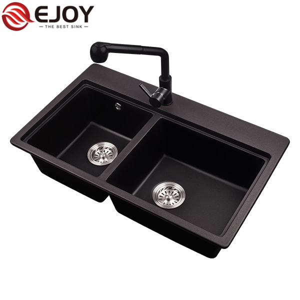 Ejoy High Quality Customized double bowl granite composite kitchen sink XW820