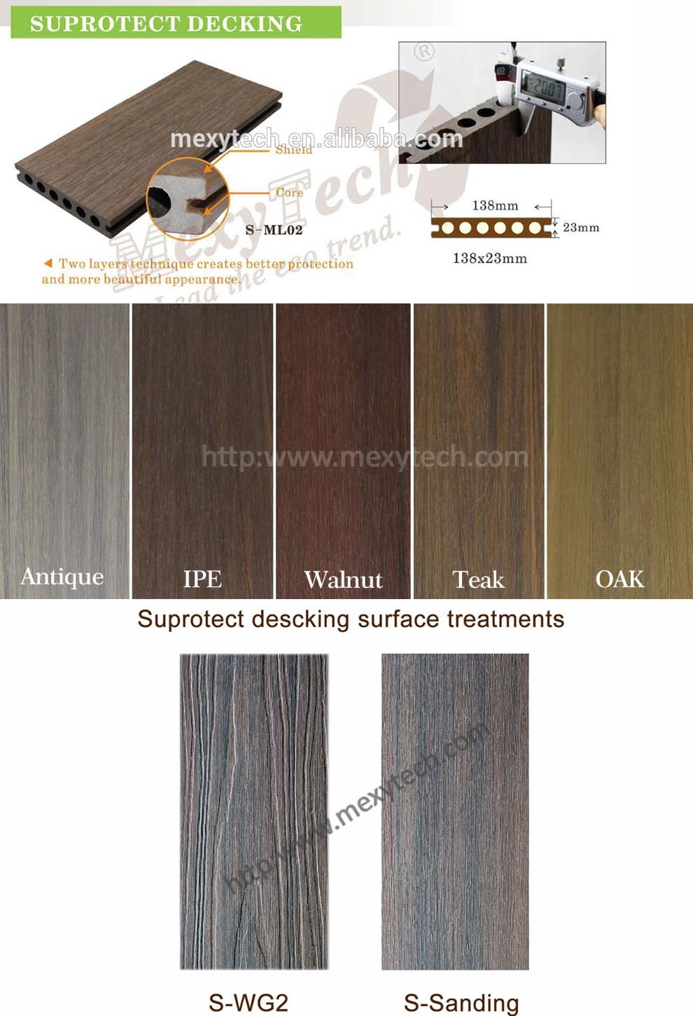 new tech factory price capped co-extrusion synthetic wood plastic composite deck panel