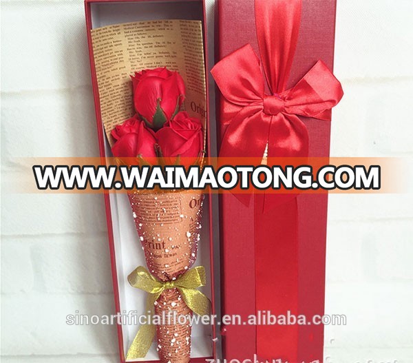 Popular gift fresh artificial flower rose bouquet for valentines day