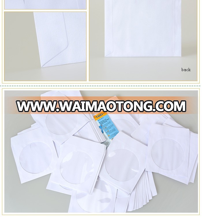 Factory produce white Paper CD/DVD Sleeve With Resealable Flap