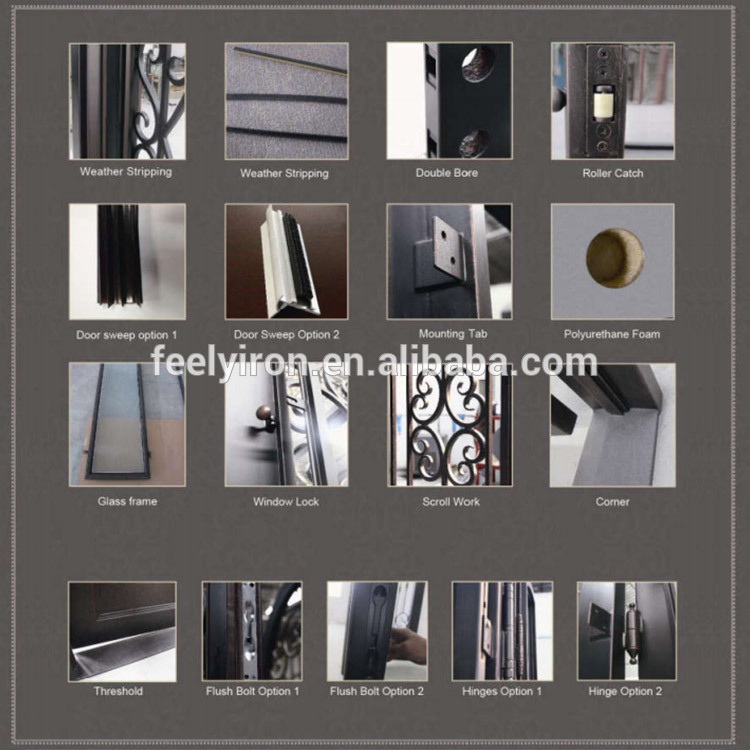 French patio iron doors designs with glass inserts #SD-030