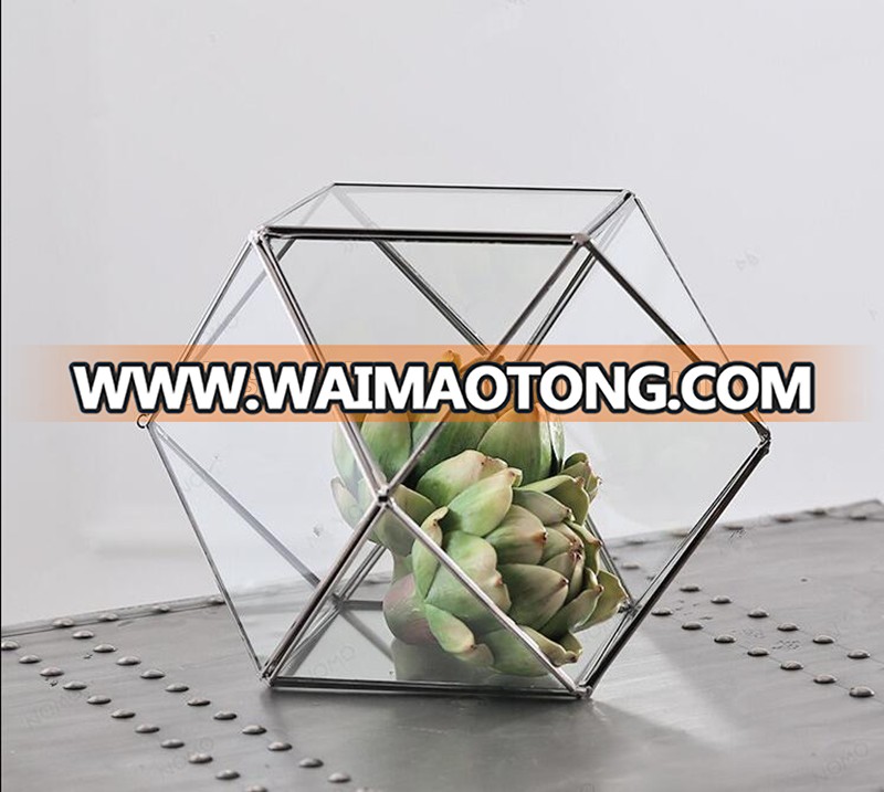 Copper Decorative Plant Geometric Glass Terrarium for plant holder