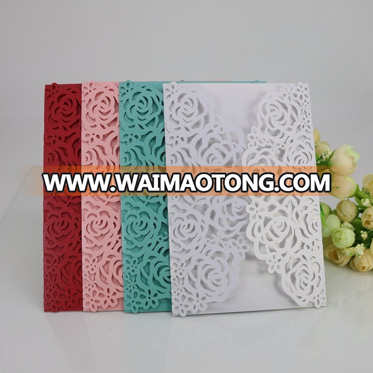 India Luxury floral gate laser cut wedding invitation card with ribbon