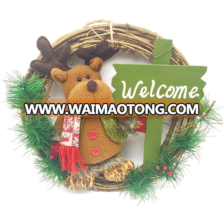 Factory wholesale wreath rattan ring hanging eco Christmas decorations Santa Claus snowman christmas garland