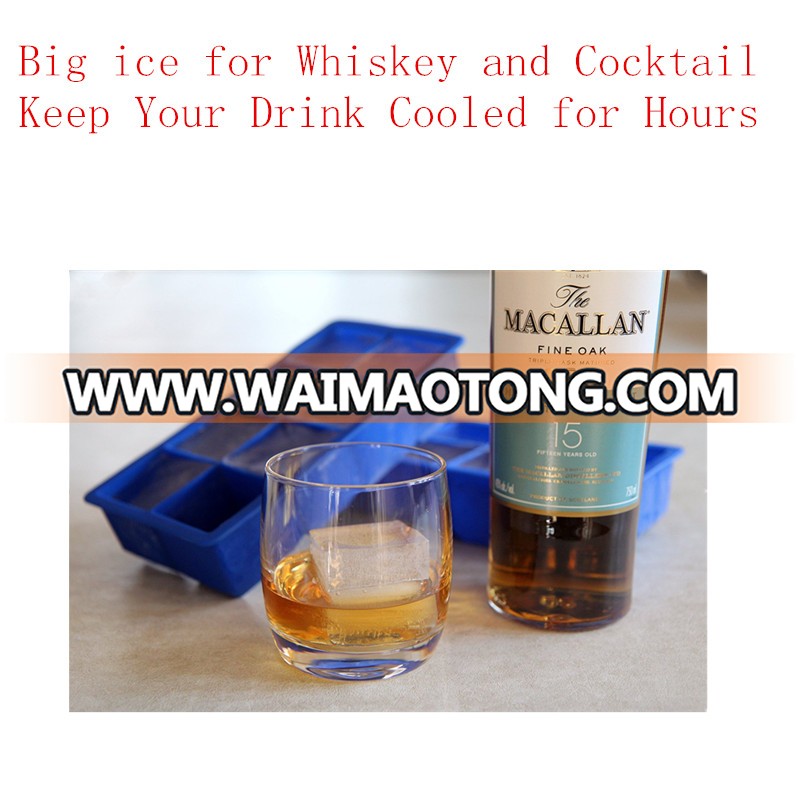 Large Ice Cube Tray for Whiskey - Silicone Ice Mold Maker - Molds 8 X 2 Inch Ice Cubes (2 Pack)