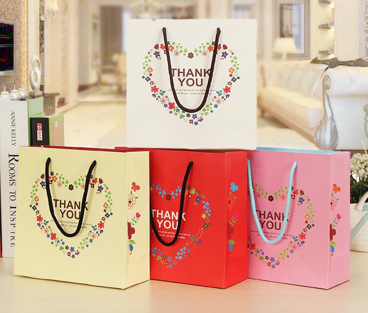 Thank You Paper Gift Bag/ Medium Size/Beige With Handle/ Shopping Festival Bags