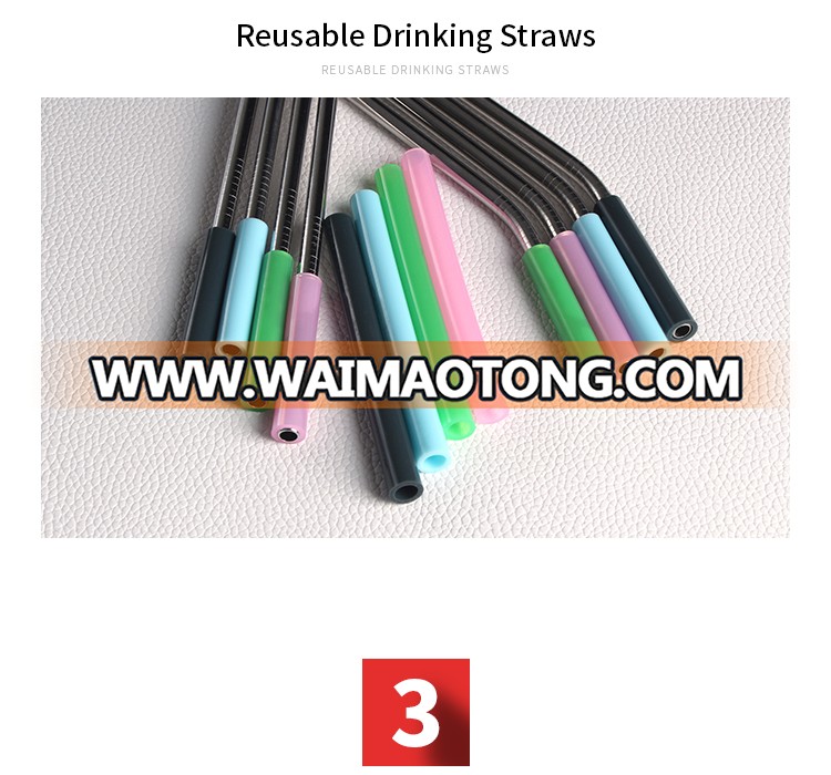 Silicone Straws straight bend reusable straws with 1 cleaning brush for Juice milk tea