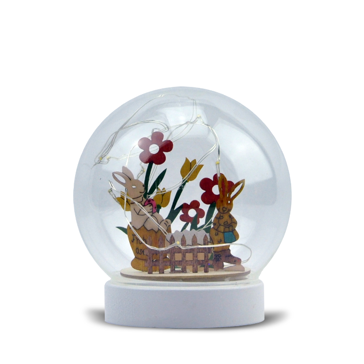 4" printed christmas ball-Children DIY glass globe with wooden rabbit figure and flower