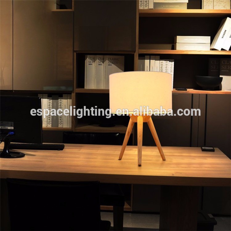 Modern wood tripod base table lamp with edison bulbs