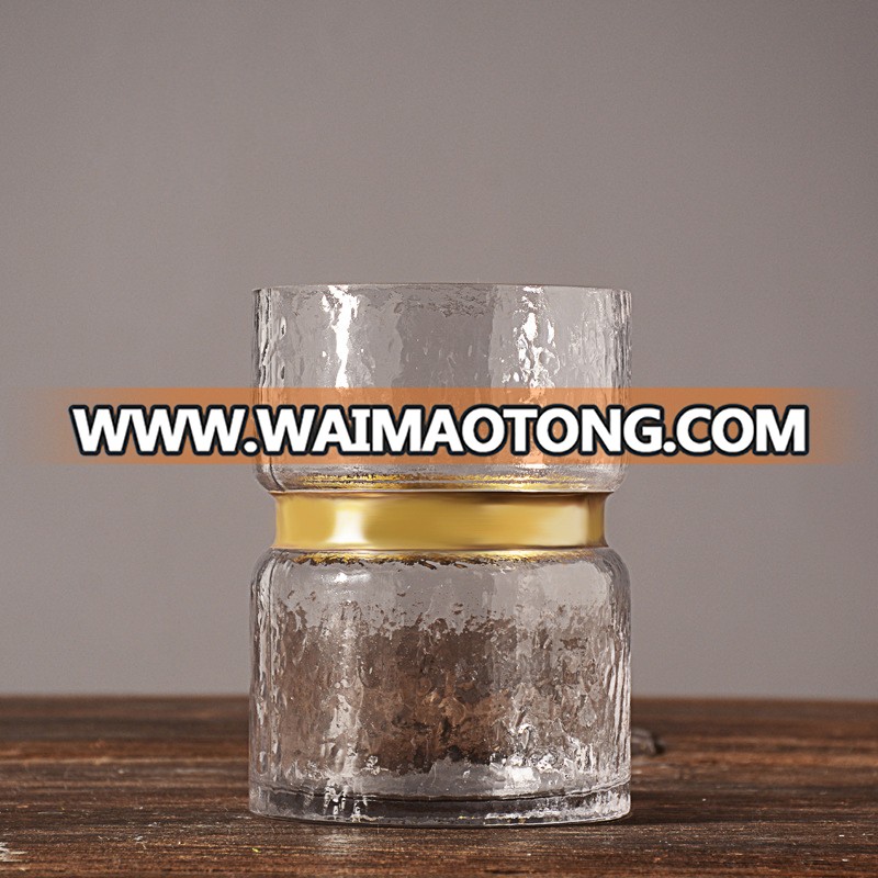 Fashion centerpiece crystal glass vase with gold rim for home decor