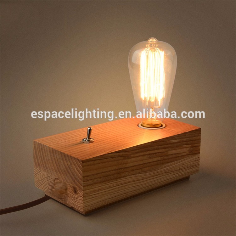 Modern taobao wood block switch table lamp with edison bulbs