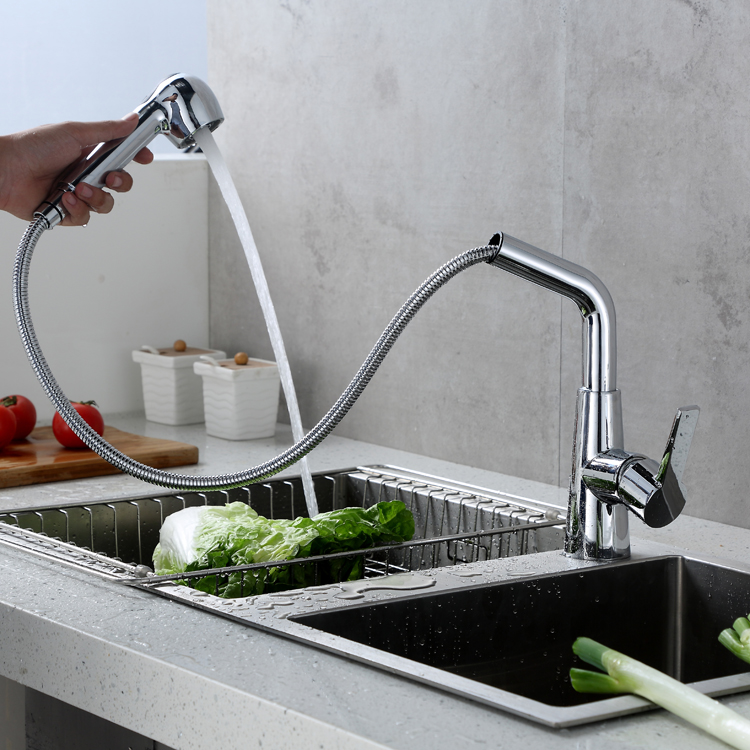 High quality single lever deck moounted pull out kitchen mixer tap