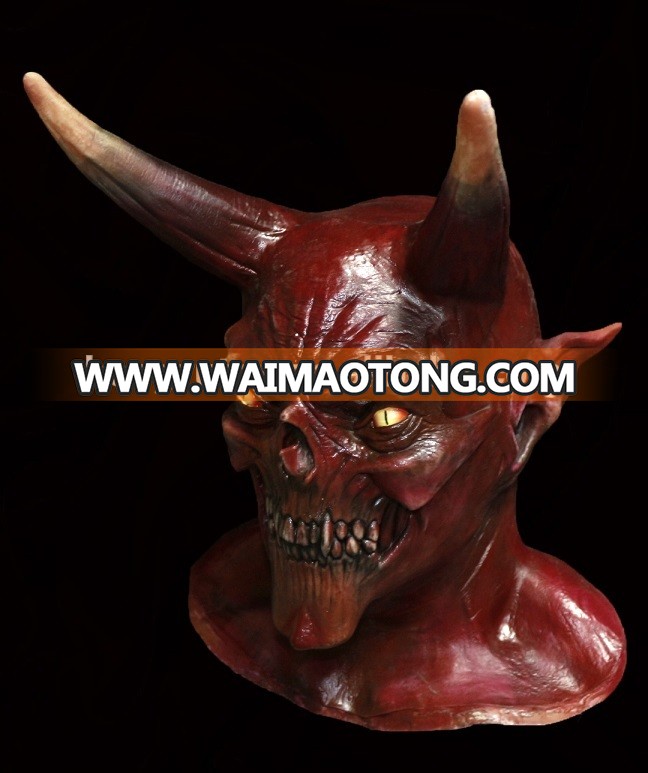 Adult Costume Horror Party Cosplay Halloween Latex Scary Horns Red Devil Mask for sale