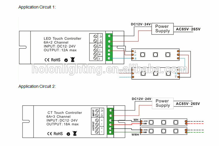 Led Panel Color Temperature Controller ,Wall Mounted CT Led Touch Controller, RF Wireless Led Controller 12V 24V DC, 6A*2Ch