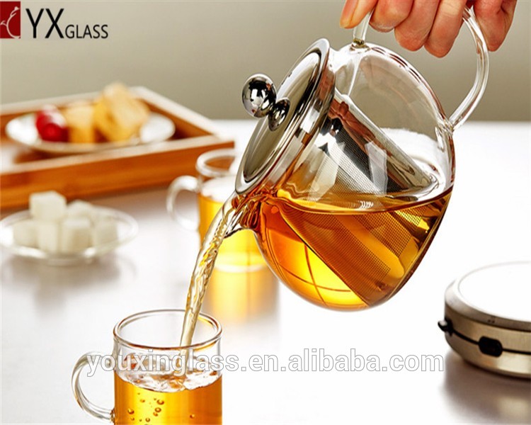 High Quality Borosilicate Glass Teapot Heat Resistant flower tea kettle glass teapot with stainless steel strainer and lid