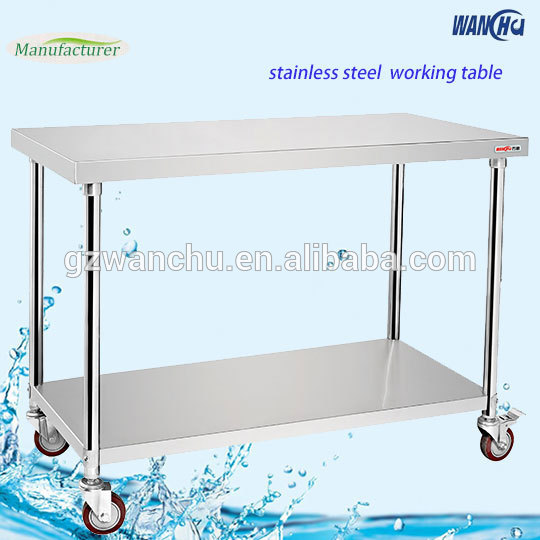 Double Layers Stainless Steel Kitchen Food Prep Table in Singapore/Restaurant Catering Metal Work Table with Castors