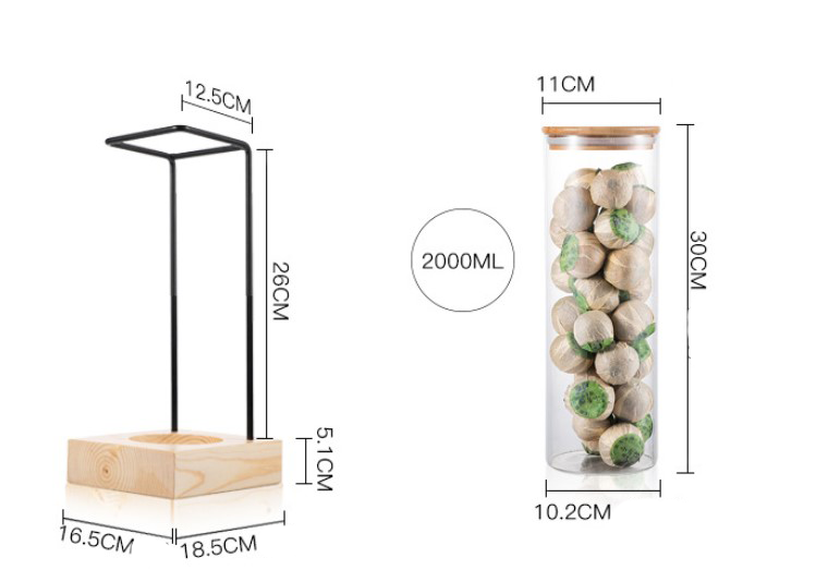 Large Bamboo Lid Sealed Glass Food Storage Tube Jar With Wooden Base For Display Grains