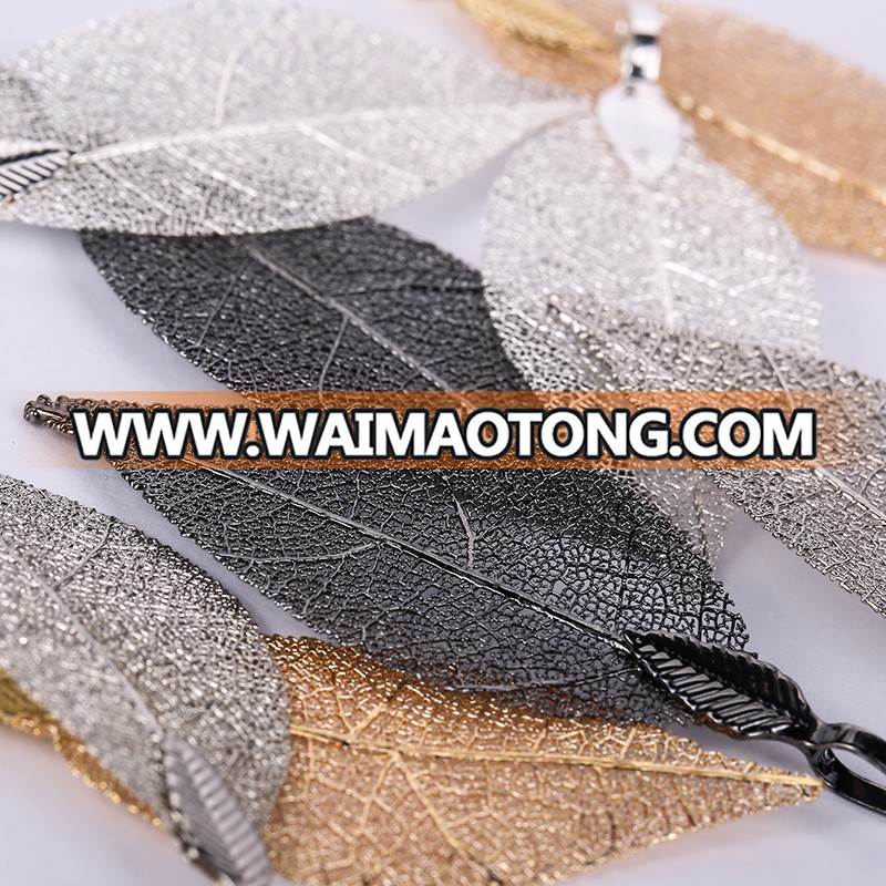 hot natural lobule leaf vein plated gun metal fashion jewelry for ladies