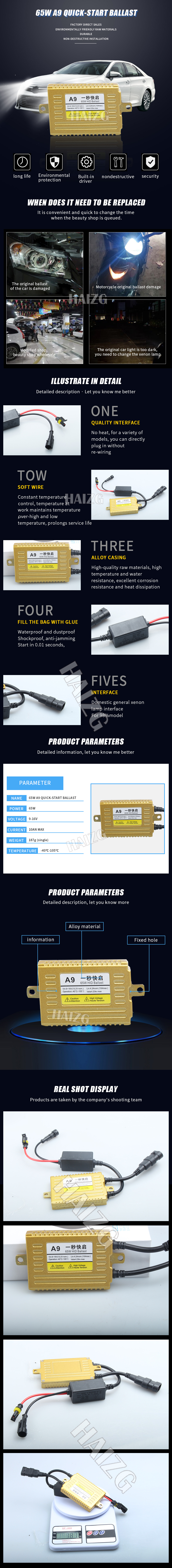 Direct Supply car led A9 65W  HID headlight H1 H3 H4 H7  HID lighting  Hid Kit 35W 65W hid xenon 55w hid ballast