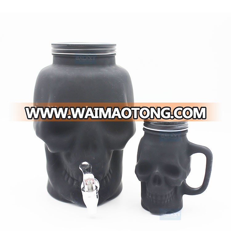 1 and 2 gallon Skull Beverage Drink Dispenser Server with stainless steel faucet glass