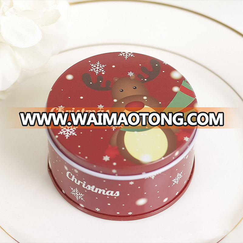 Merry Christmas Design Light Blue Green Honey Round Tin Box