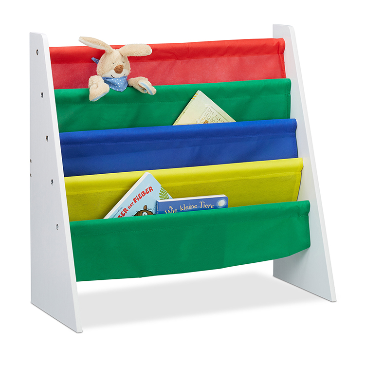 utility portable nonwoven sling bookshelf wooden kids book storage shelf