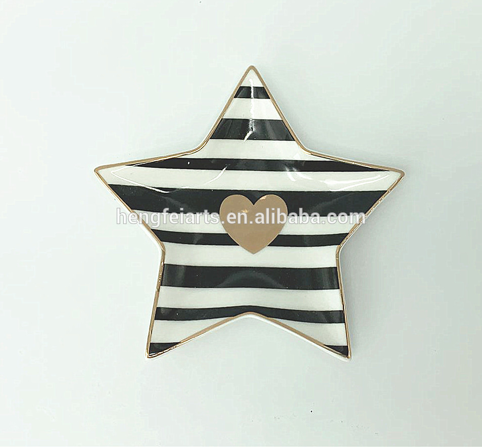 Custom Ceramic Star Shape Stripe design Ring Holder Ceramic Jewelry Dish Desktop Storage Tray Ring Holder Jewelry Plate