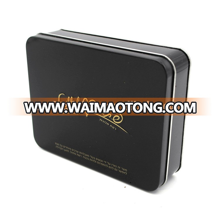 black colored packaging tin box for food metal tin packaging