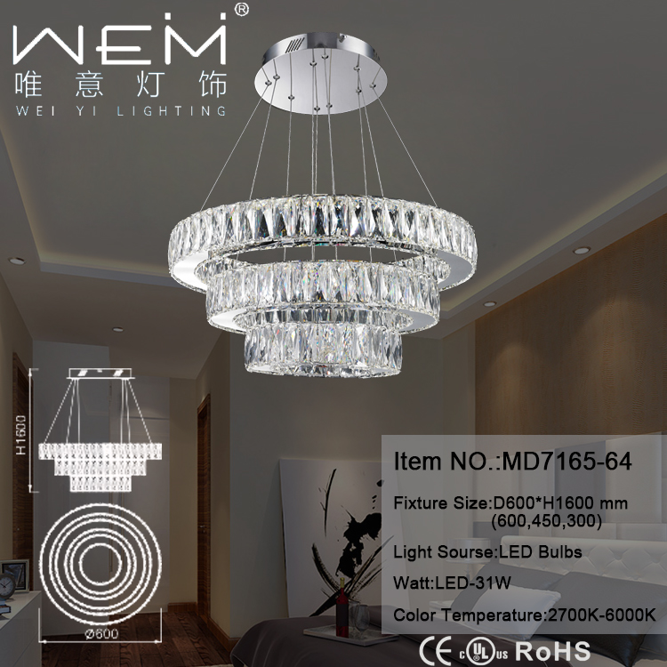 Modern Hotel Decor LED Crystal Chandeliers Light Round Crystal Chandelier Pendant Light