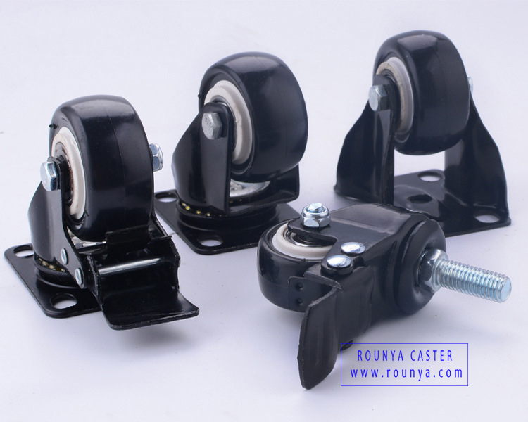 Light duty black polyurethane caster with 360 degree top plate 35-80 kg capacity